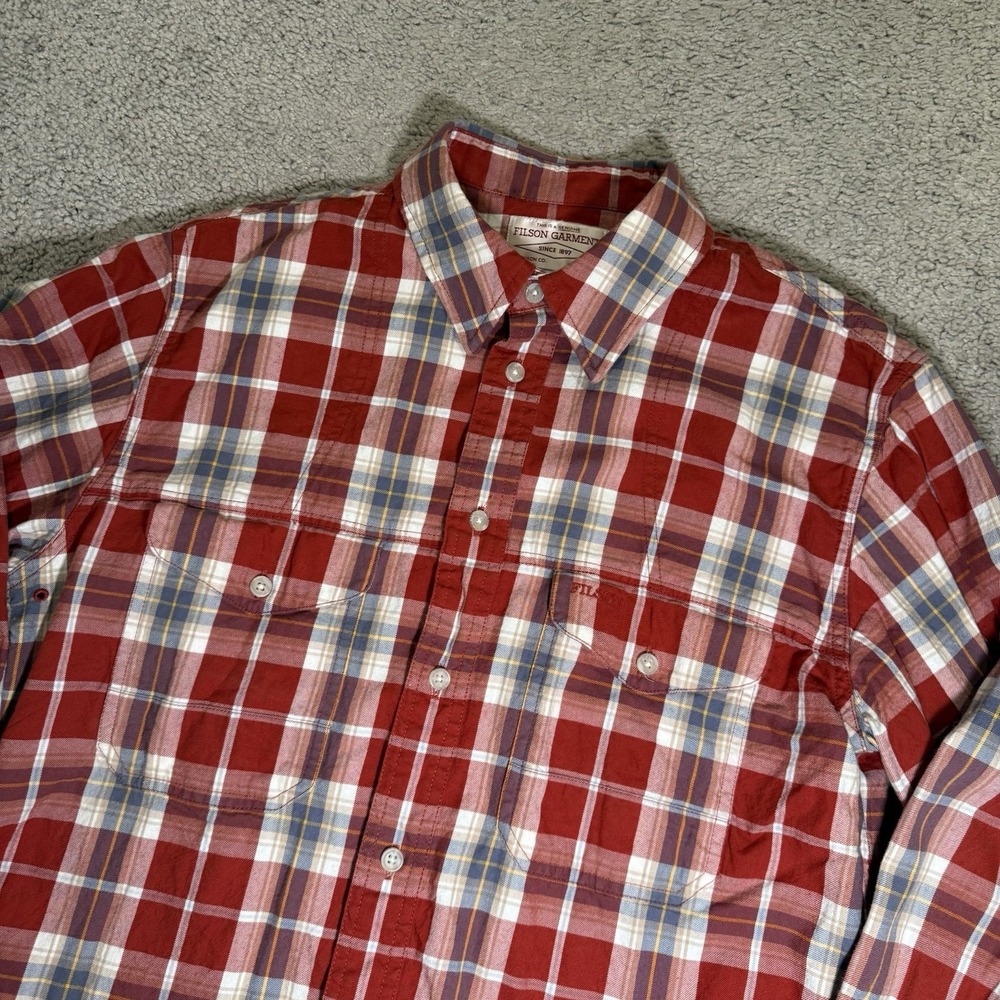 Filson Shirt Mens Medium Red Plaid Button Front Long Sleeve Casual‎